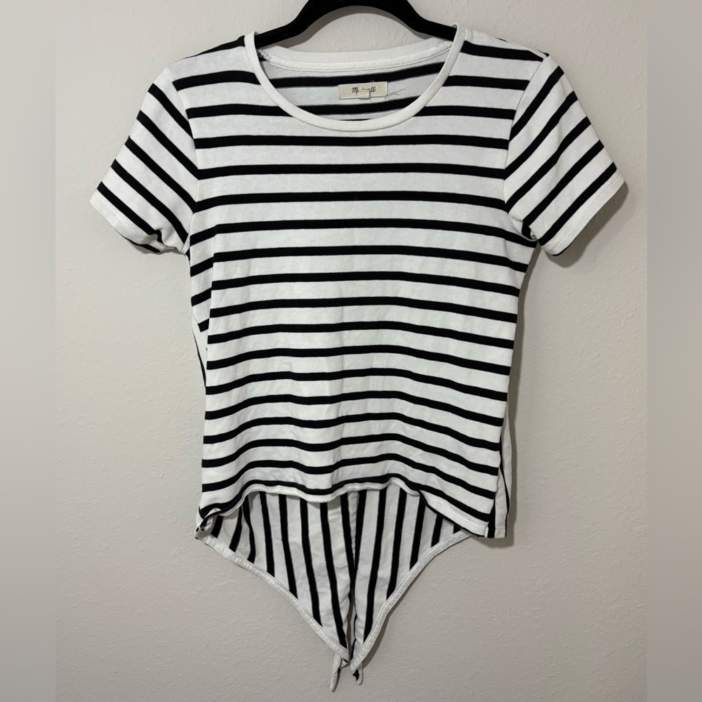 Madewell Black White Striped Asymmetrical Hem Tee XXS